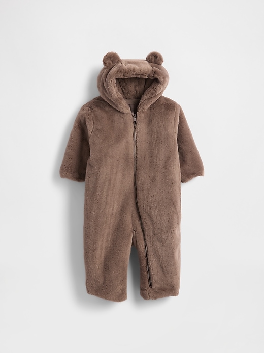 baby-einteiler mit bärenkapuze aus kunstfell