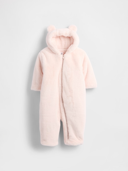 baby-einteiler mit bärenkapuze aus kunstfell