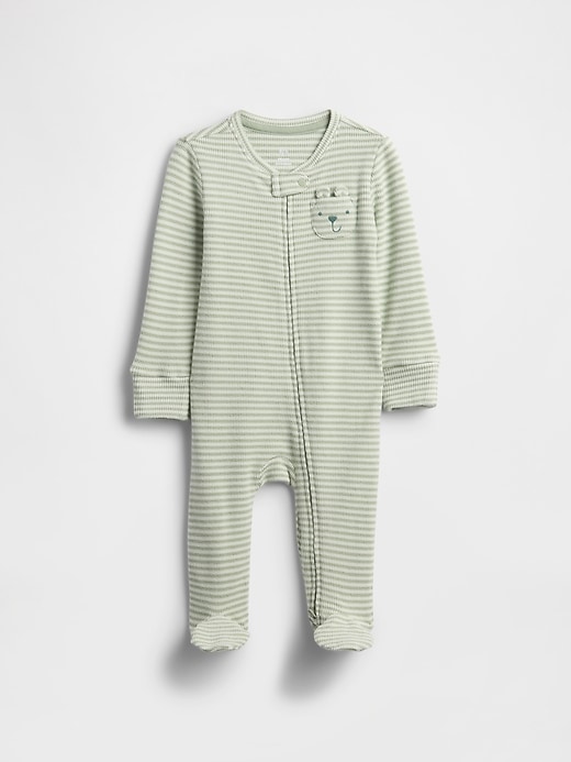baby softspun waffel-bären-einteiler mit taschen und füßen