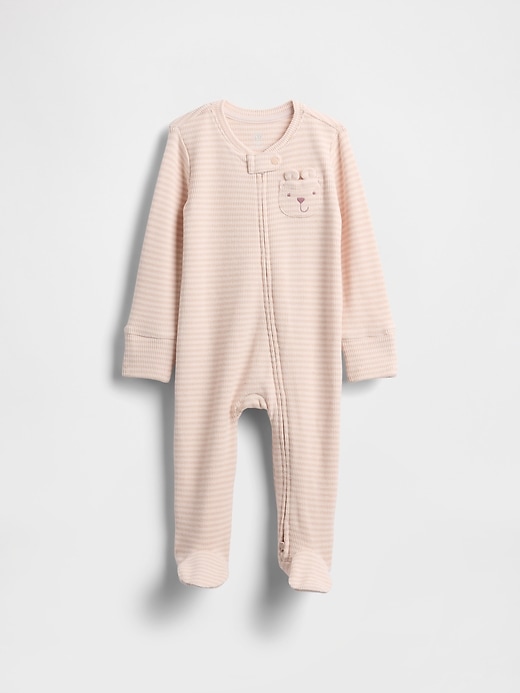 baby softspun waffel-bären-einteiler mit taschen und füßen