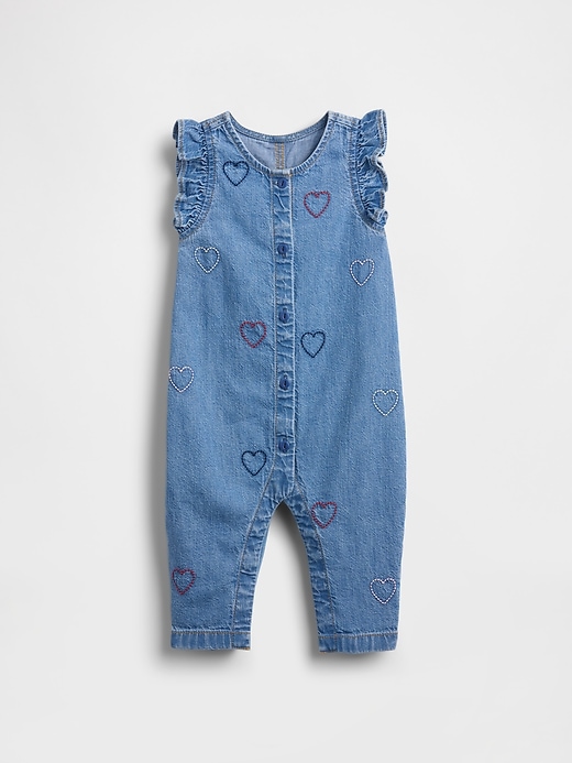 baby-jeans-einteiler mit herzstickerei