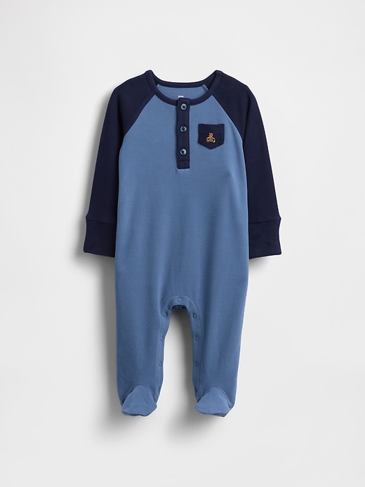 baby softspun colorblock henley einteiler mit füßen
