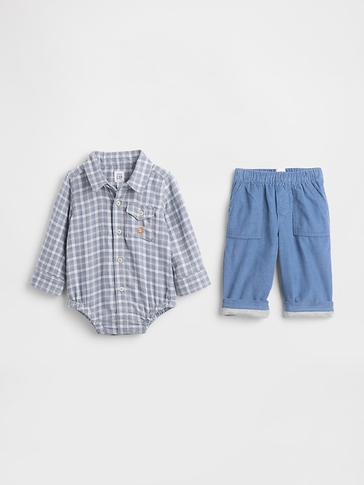 baby-outfit-set aus flanell und cord