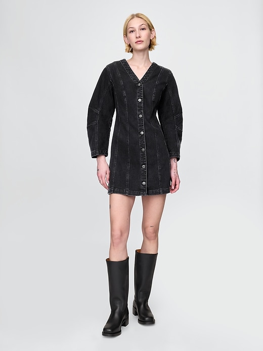 jeans-minikleid mit tonnenärmeln