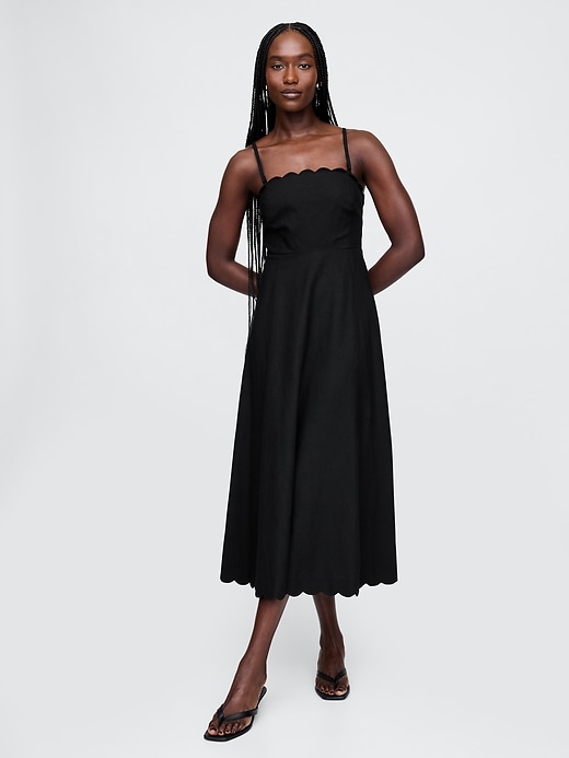 midikleid aus leinenmischung mit muschelsaum