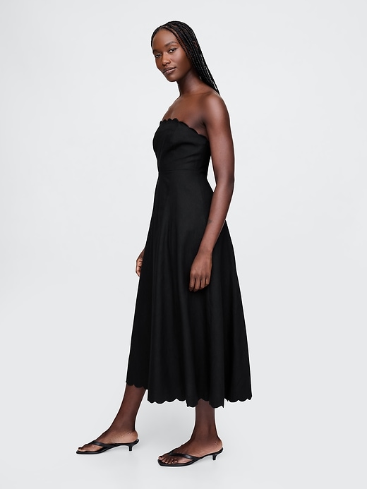 midikleid aus leinenmischung mit muschelsaum