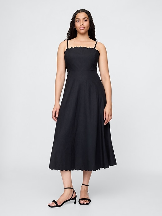 midikleid aus leinenmischung mit muschelsaum