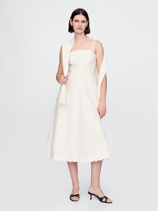 midikleid aus leinenmischung mit muschelsaum