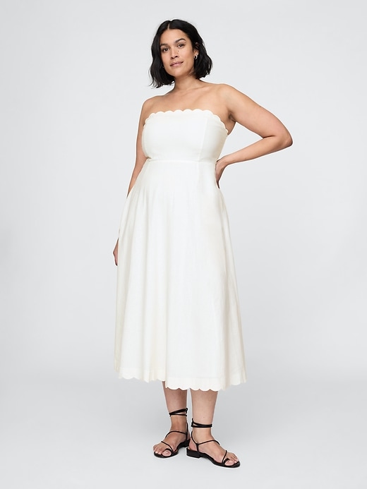 midikleid aus leinenmischung mit muschelsaum