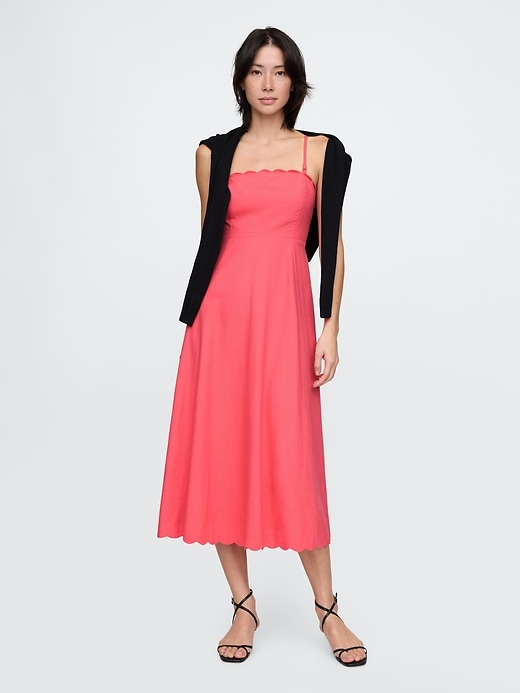 midikleid aus leinenmischung mit muschelsaum