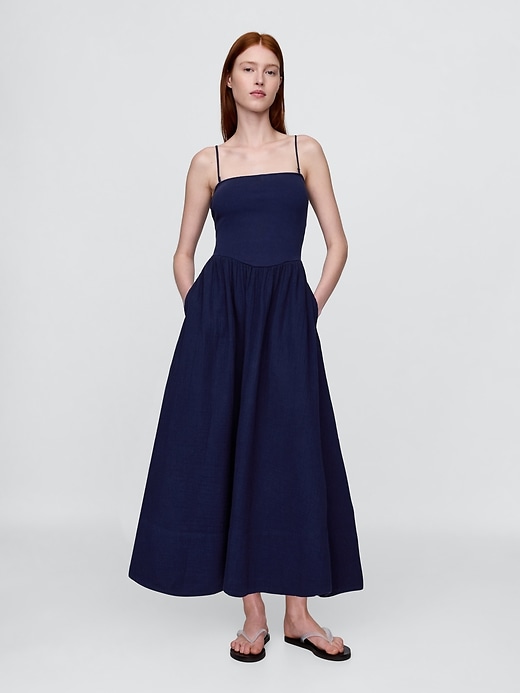 maxikleid aus baumwollgaze und materialmix