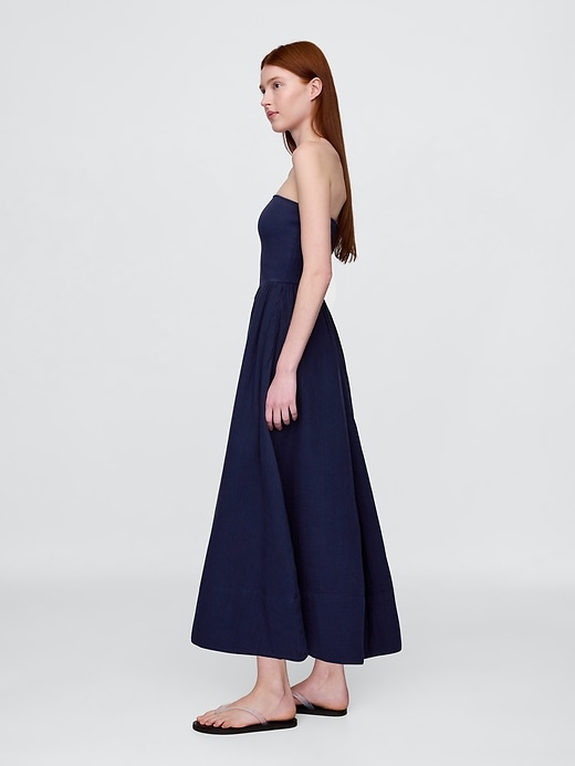 maxikleid aus baumwollgaze und materialmix