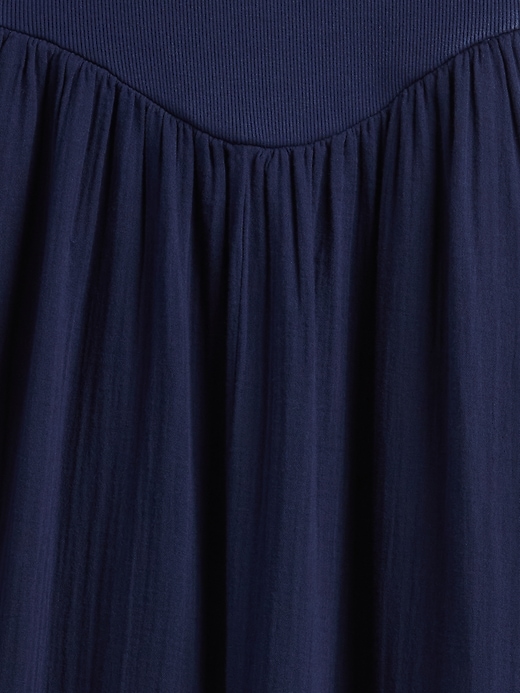 maxikleid aus baumwollgaze und materialmix