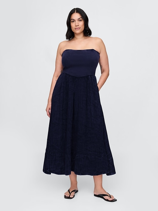 maxikleid aus baumwollgaze und materialmix