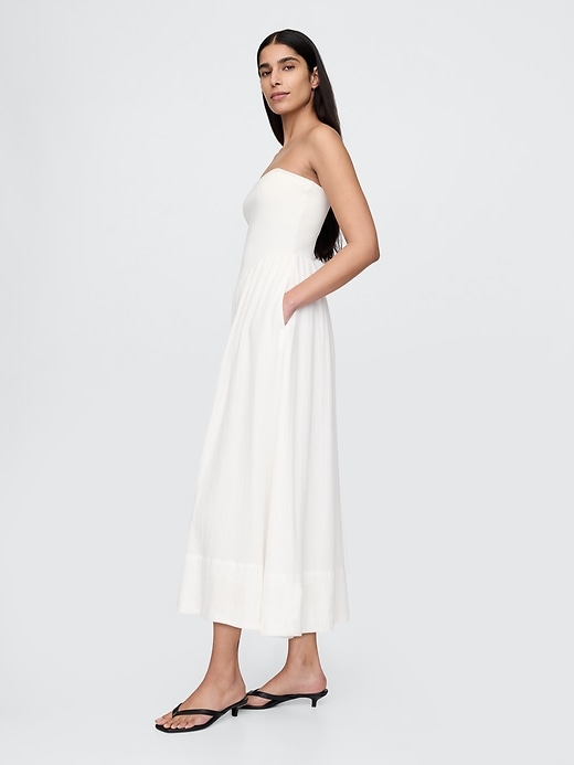 maxikleid aus baumwollgaze und materialmix