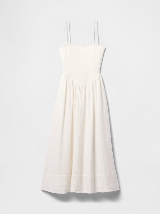 maxikleid aus baumwollgaze und materialmix