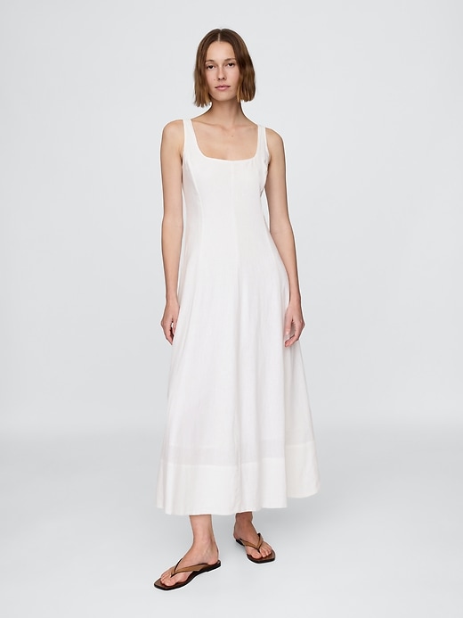 maxikleid aus leinenmischung mit eckigem ausschnitt