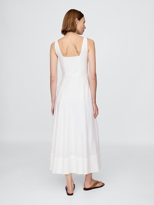 maxikleid aus leinenmischung mit eckigem ausschnitt