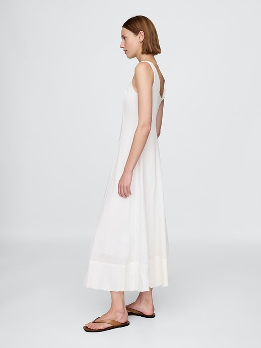 maxikleid aus leinenmischung mit eckigem ausschnitt