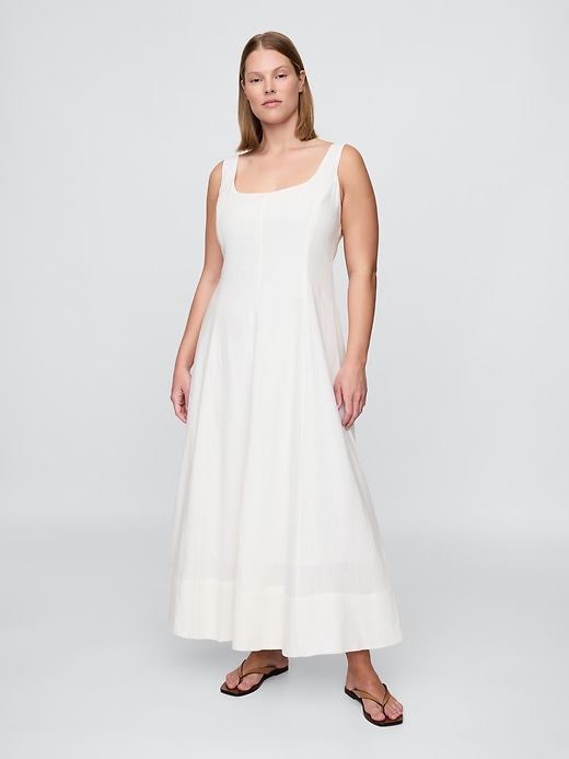 maxikleid aus leinenmischung mit eckigem ausschnitt