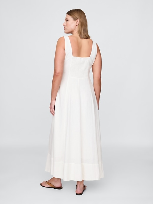 maxikleid aus leinenmischung mit eckigem ausschnitt