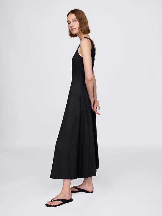 maxikleid aus leinenmischung mit eckigem ausschnitt