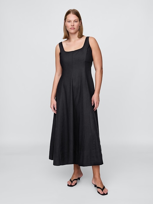 maxikleid aus leinenmischung mit eckigem ausschnitt
