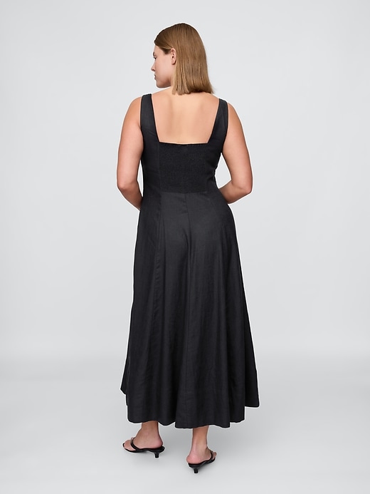 maxikleid aus leinenmischung mit eckigem ausschnitt