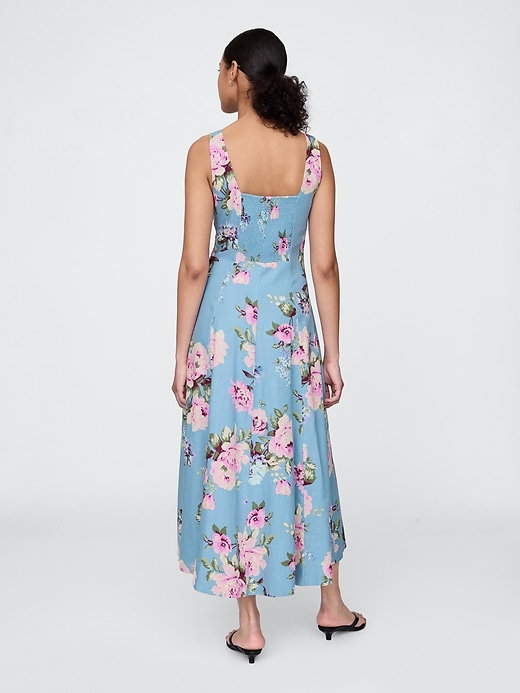 maxikleid aus leinenmischung mit eckigem ausschnitt