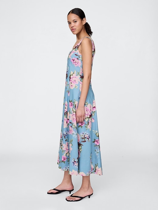 maxikleid aus leinenmischung mit eckigem ausschnitt