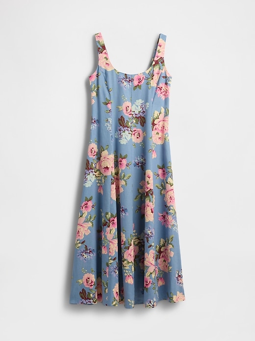 maxikleid aus leinenmischung mit eckigem ausschnitt