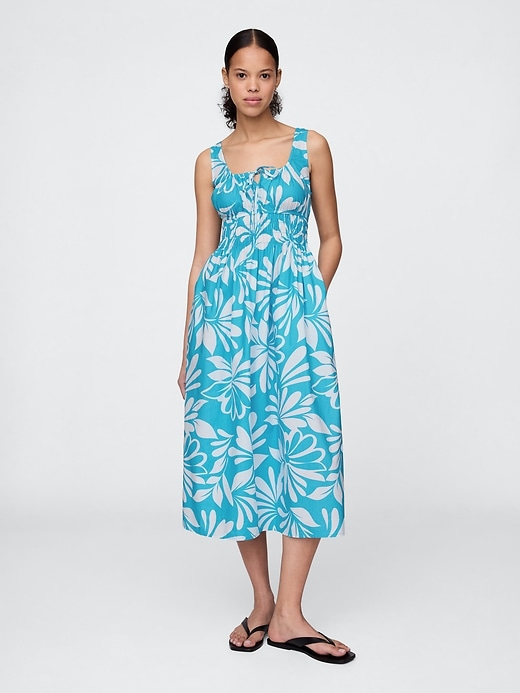 popeline-midikleid mit smokdetails