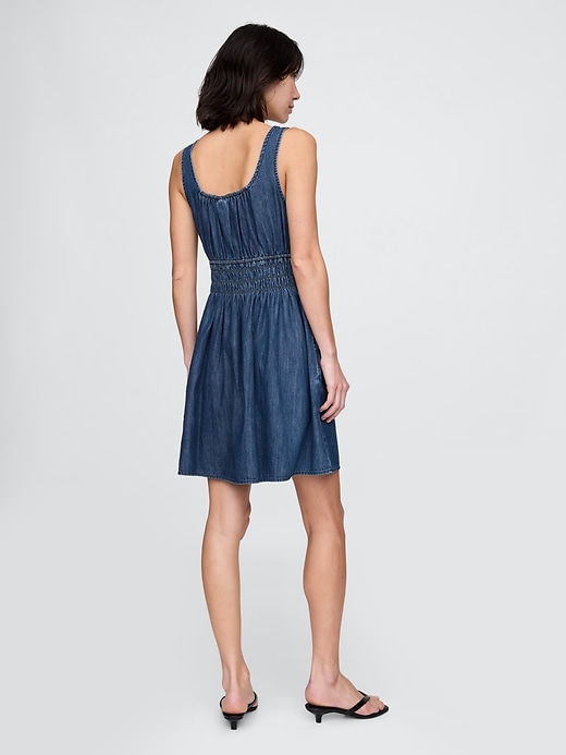 jeans-minikleid mit bindeband vorne und geraffter taille