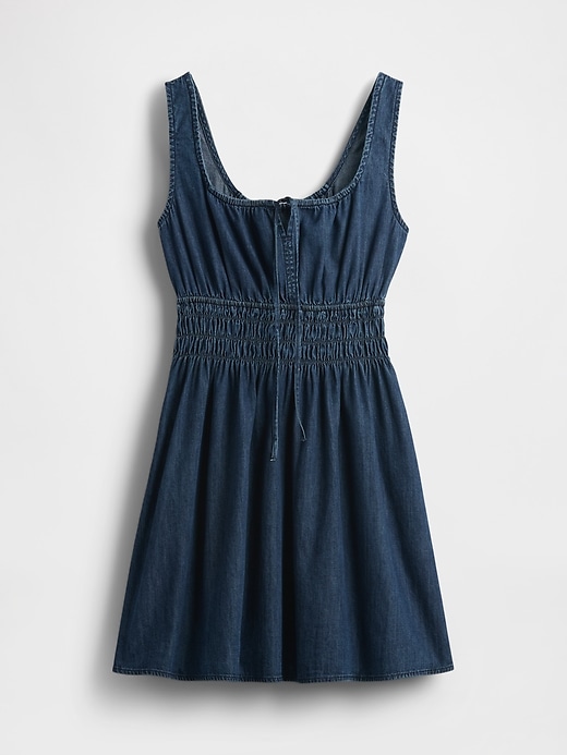 jeans-minikleid mit bindeband vorne und geraffter taille