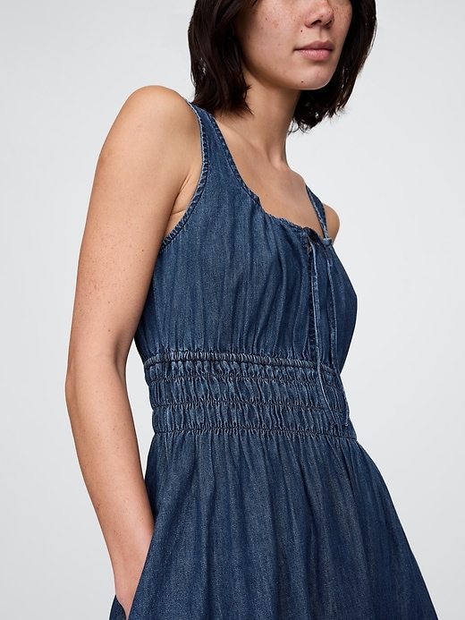 jeans-minikleid mit bindeband vorne und geraffter taille