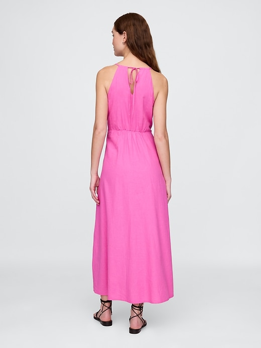 maxikleid aus leinenmischgewebe mit stickerei und neckholder