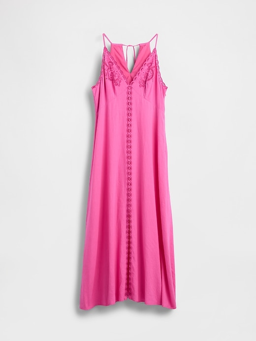 maxikleid aus leinenmischgewebe mit stickerei und neckholder
