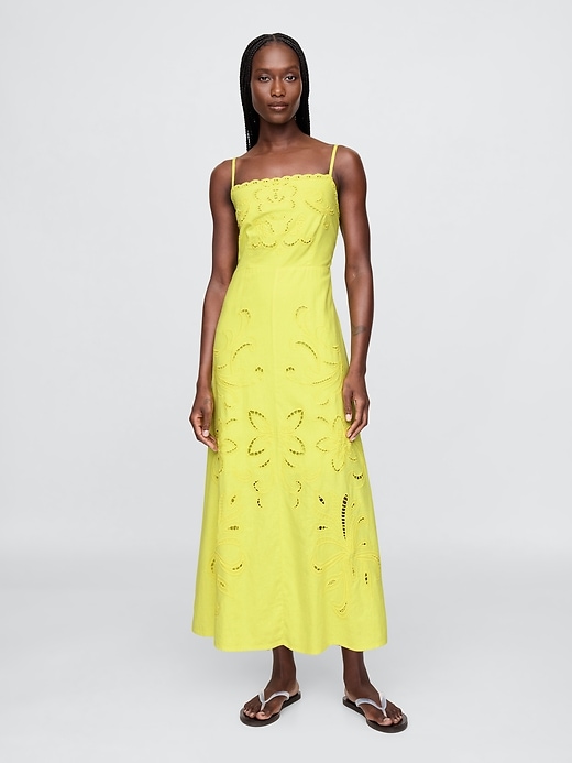 maxikleid aus leinenmischgewebe mit stickerei