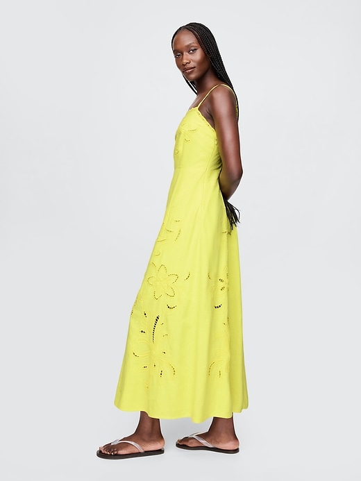maxikleid aus leinenmischgewebe mit stickerei