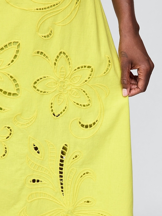 maxikleid aus leinenmischgewebe mit stickerei