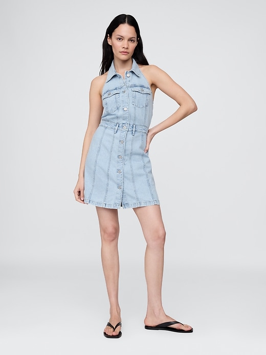 icon denim halter minikleid
