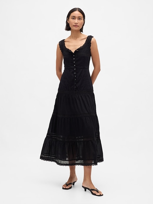 stufen-maxikleid mit spitzenbesatz