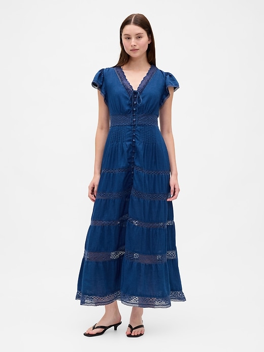 midikleid mit spitzenbesatz
