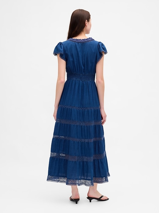 midikleid mit spitzenbesatz