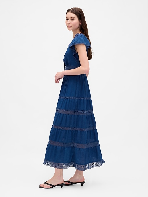 midikleid mit spitzenbesatz