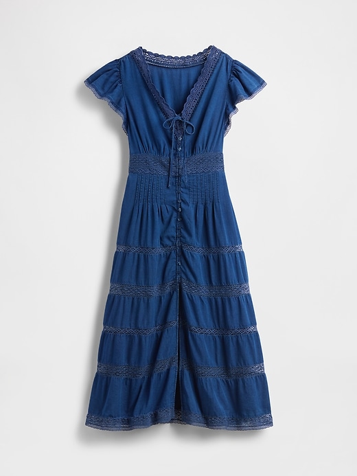 midikleid mit spitzenbesatz