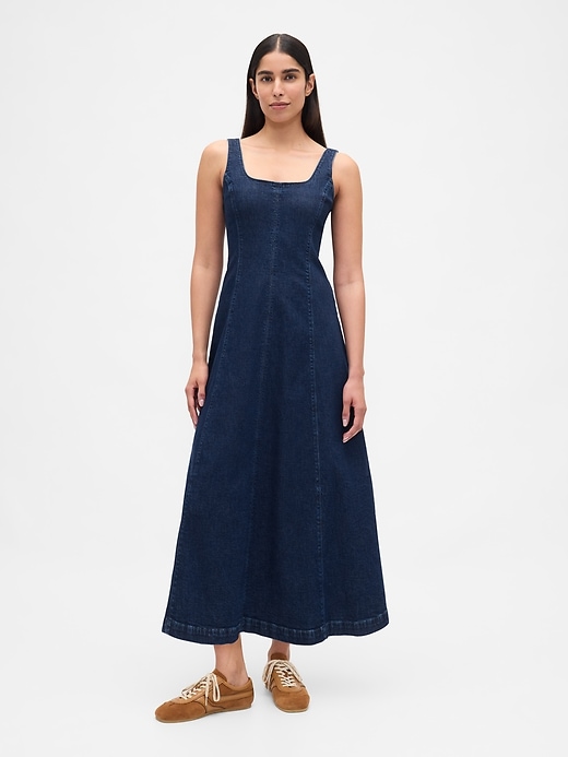 jeans-maxikleid mit eckigem ausschnitt
