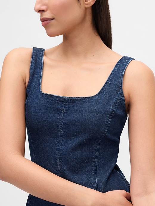 jeans-maxikleid mit eckigem ausschnitt