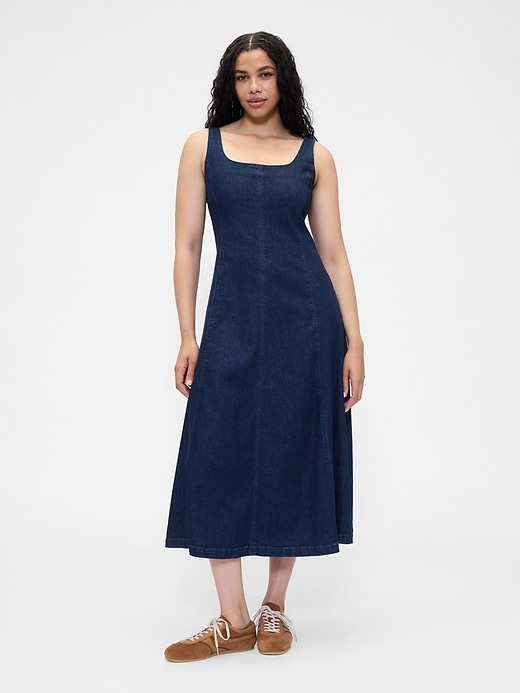 jeans-maxikleid mit eckigem ausschnitt