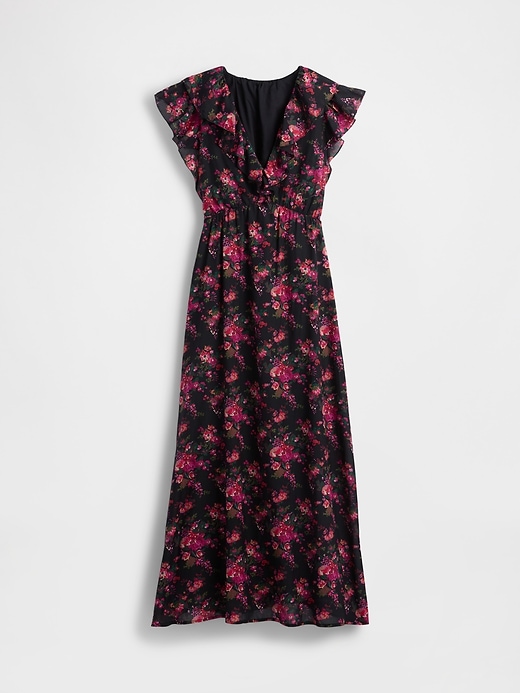 maxikleid mit rüschen und v-ausschnitt